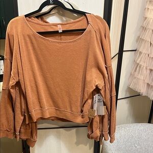 Mono B Women's Rust longsleeve waffle top